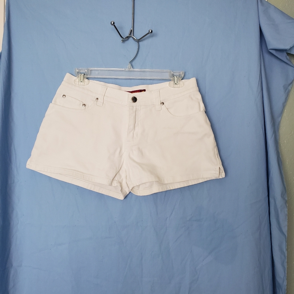 SO So Real So Right White Denim Stretch Junior Shortie Shorts Casual Summer Sz 7